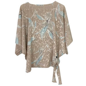 Vintage 80s Light Weight Dolman Tie Waist Blouse Size 12 Large XL Beige Floral
